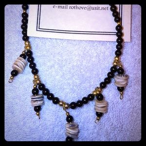 Vintage black crystal and shell necklace